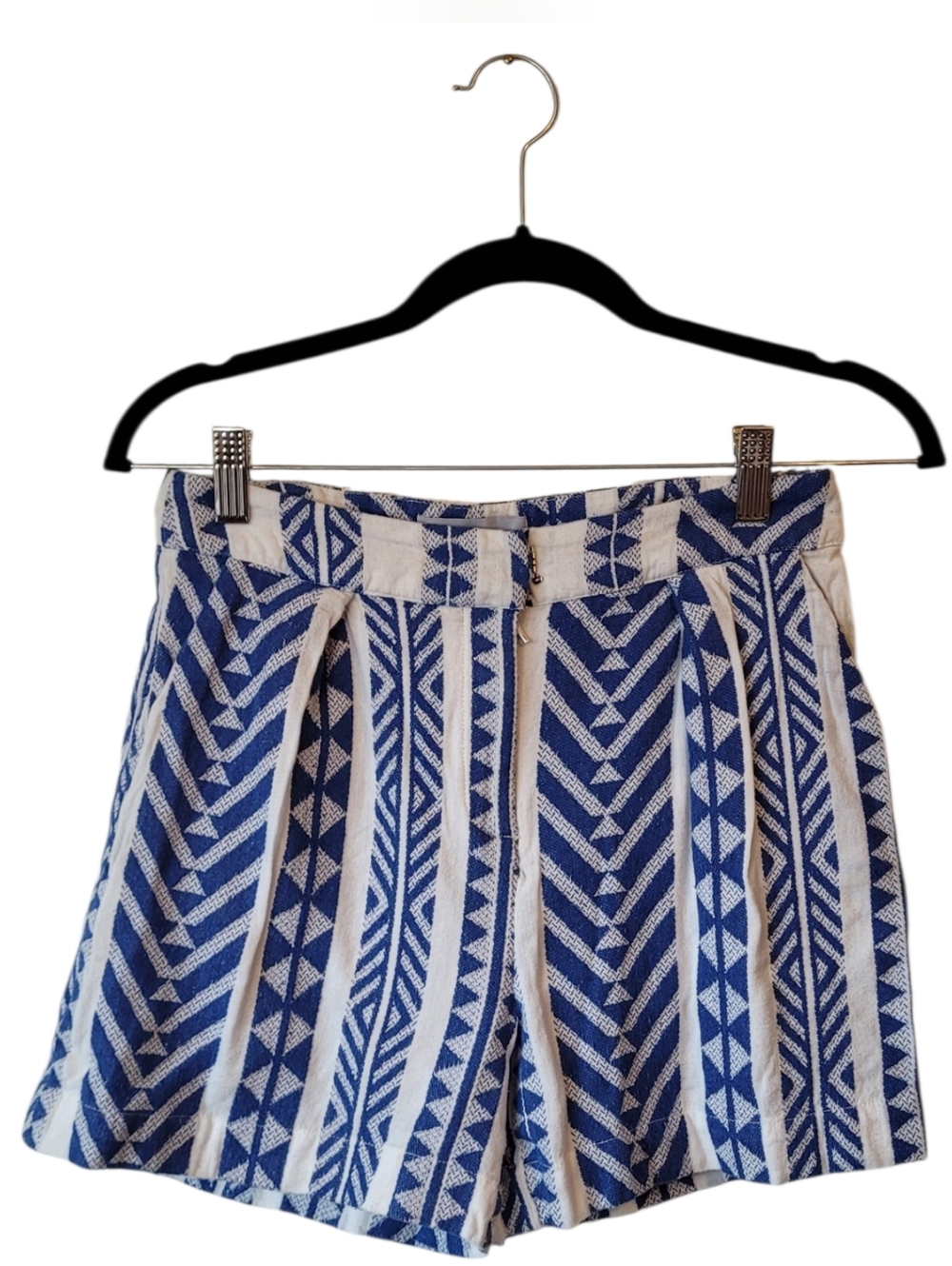 Never A Wallflower Blue and White Patterned Cotton Women’s Shorts Size XS
